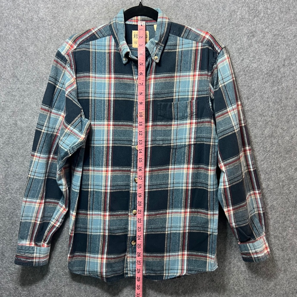 Red Head Plaid Flannel Shirt Mens Medium Blue Red Long‎ Sleeve Cotton - Picture 5 of 6